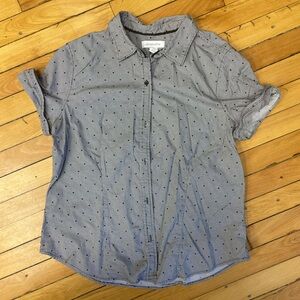 Liz Claiborne Polka Dot Button-Up Shirt Large Gray
